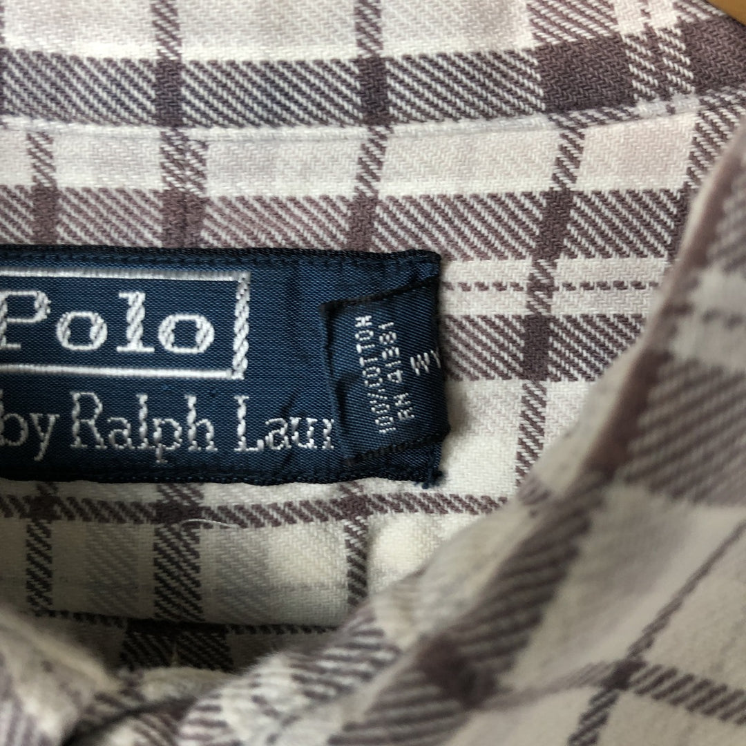 Ralph Lauren POLO by Ralph Lauren long-sleeved button-down light flannel check shirt, men's size L cotton ivory Vintage Second Hand