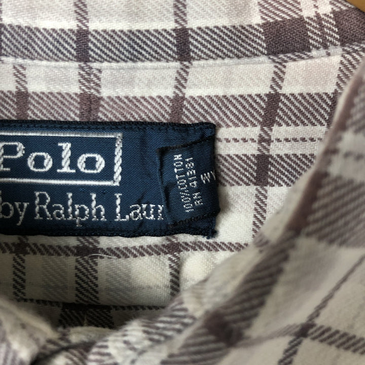 Ralph Lauren POLO by Ralph Lauren long-sleeved button-down light flannel check shirt, men's size L cotton ivory Vintage Second Hand