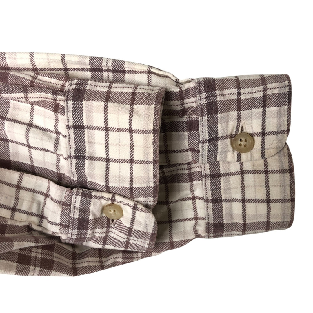 Ralph Lauren POLO by Ralph Lauren long-sleeved button-down light flannel check shirt, men's size L cotton ivory Vintage Second Hand