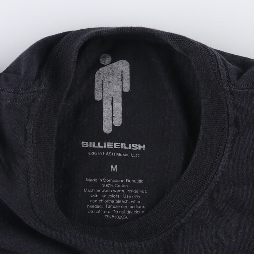 BILLIEEILISH Billie Eilish Band T-shirt Band T Men's M size cotton black type Vintage Second Hand