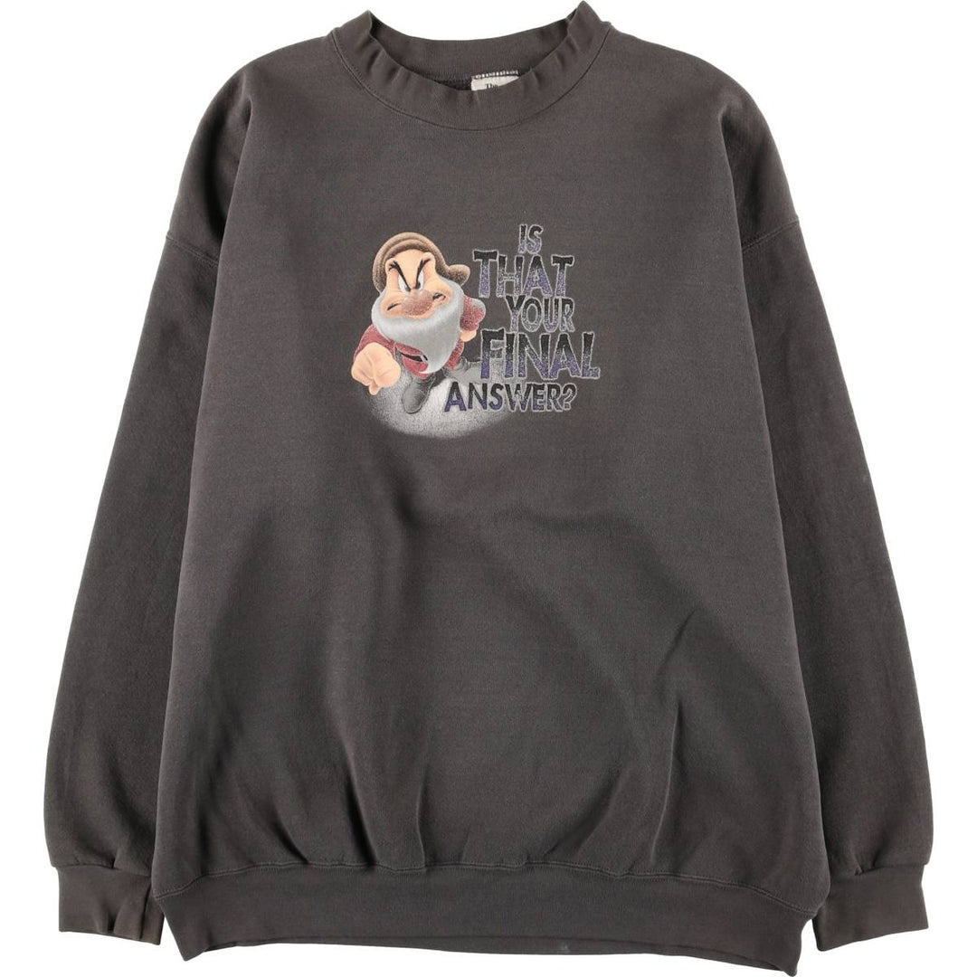 Disney Store Snow White and the Seven Dwarfs Grumpy Angry Character Sweatshirt, Made in USA, Men's Size XL cotton gray type Vintage Second Hand