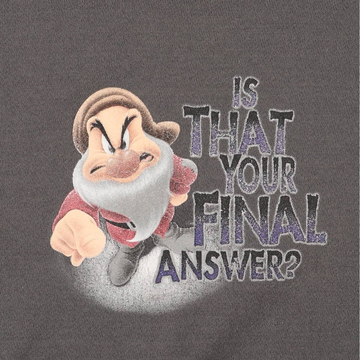 Disney Store Snow White and the Seven Dwarfs Grumpy Angry Character Sweatshirt, Made in USA, Men's Size XL cotton gray type Vintage Second Hand