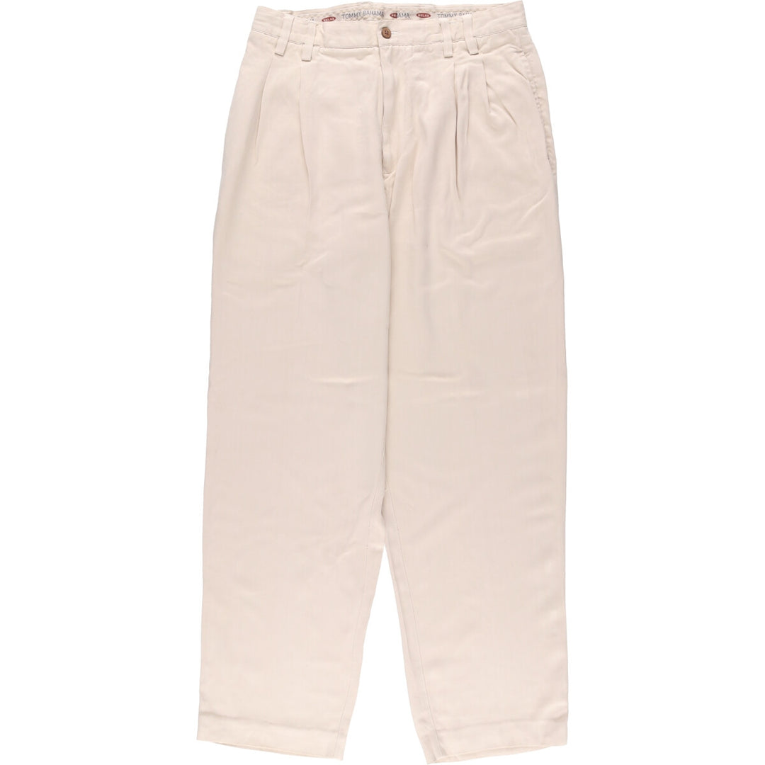 Tommy Bahama Herringbone Two-Pleated Slacks, Men's Size W32 silk ivory Vintage Second Hand