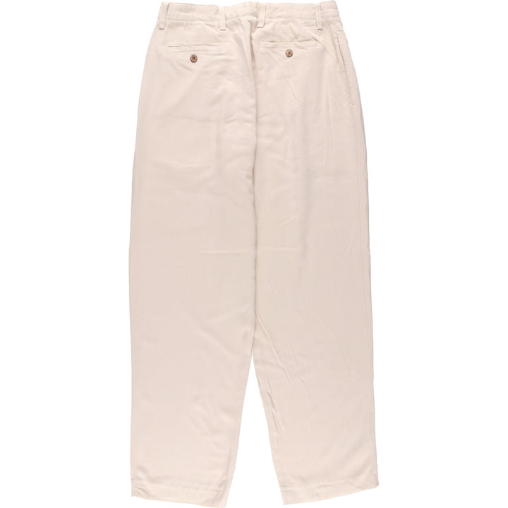 Tommy Bahama Herringbone Two-Pleated Slacks, Men's Size W32 silk ivory Vintage Second Hand
