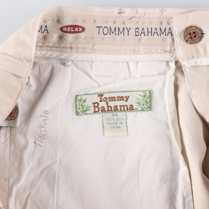 Tommy Bahama Herringbone Two-Pleated Slacks, Men's Size W32 silk ivory Vintage Second Hand
