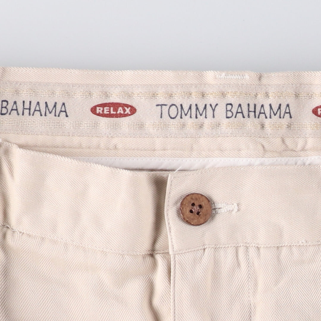 Tommy Bahama Herringbone Two-Pleated Slacks, Men's Size W32 silk ivory Vintage Second Hand