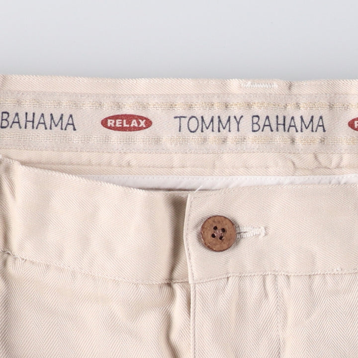 Tommy Bahama Herringbone Two-Pleated Slacks, Men's Size W32 silk ivory Vintage Second Hand