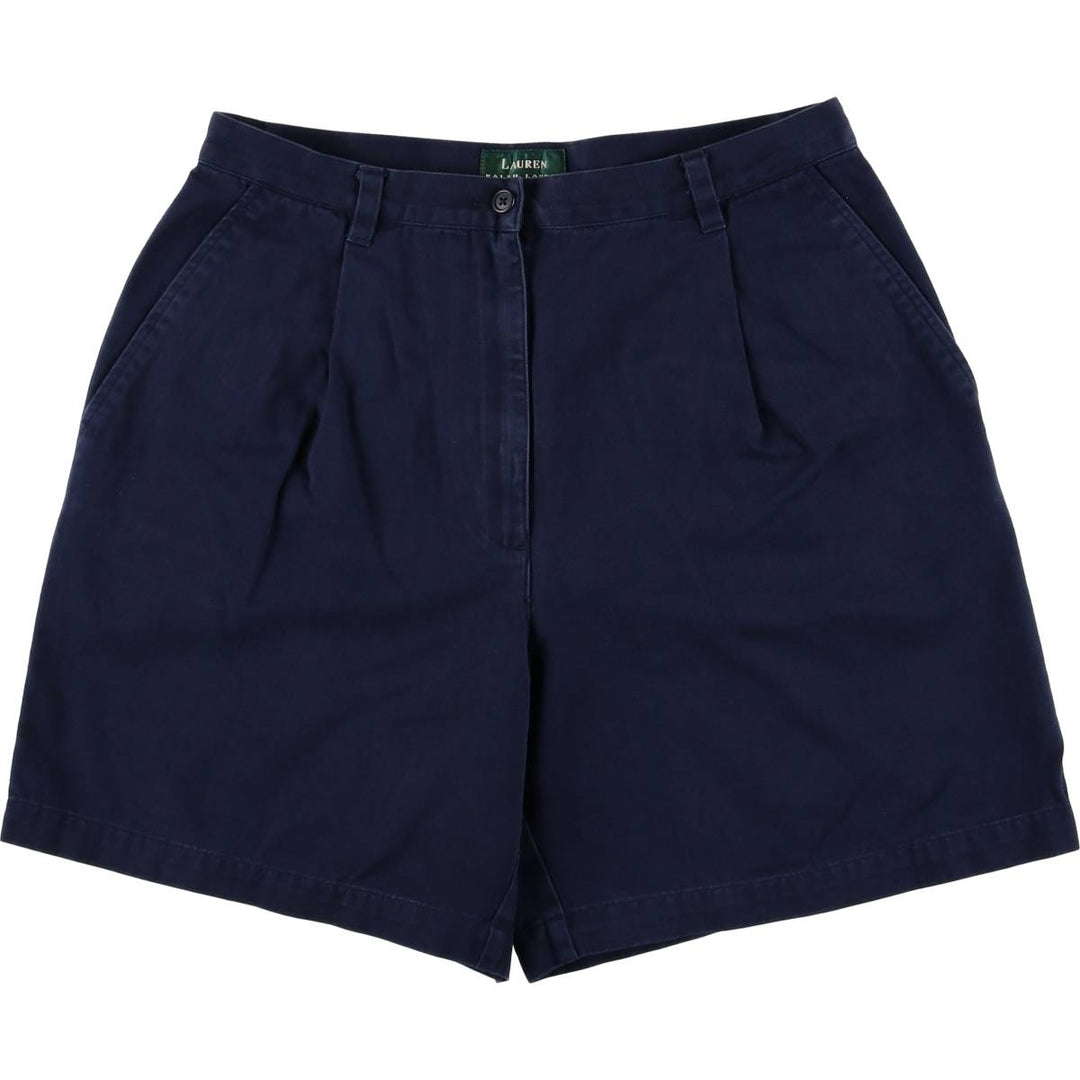 Ralph Lauren LAUREN Lauren One-tuck Chino Shorts Shorts Women's L (w30) equivalent cotton navy blue type Vintage Second Hand