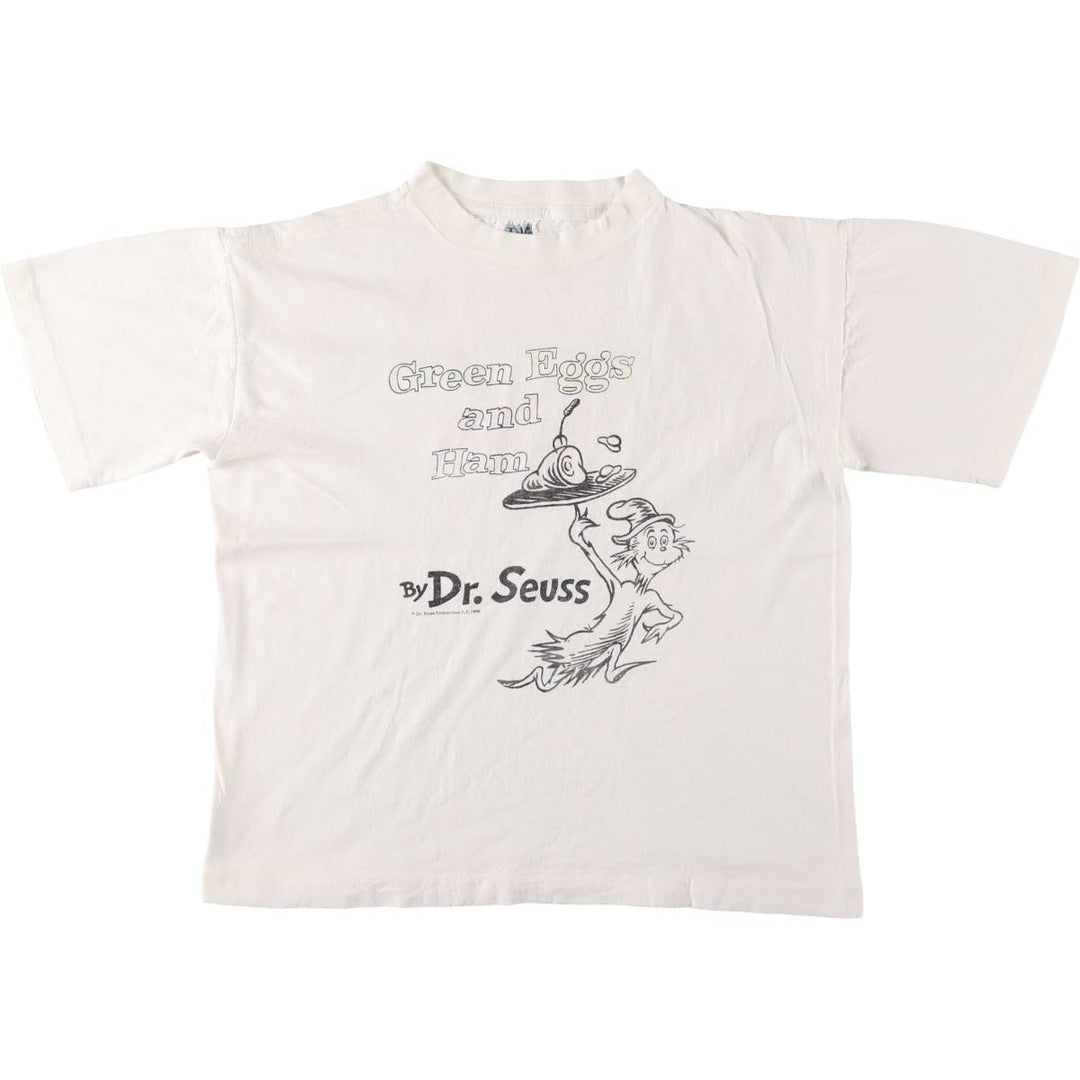 Vintage 90'S ING Green Eggs and Ham Cat in a Hat Character Print T-Shirt, Women's Size L cotton white type Vintage Second Hand