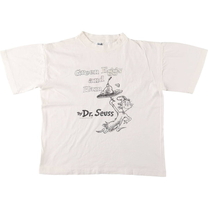 Vintage 90'S ING Green Eggs and Ham Cat in a Hat Character Print T-Shirt, Women's Size L cotton white type Vintage Second Hand