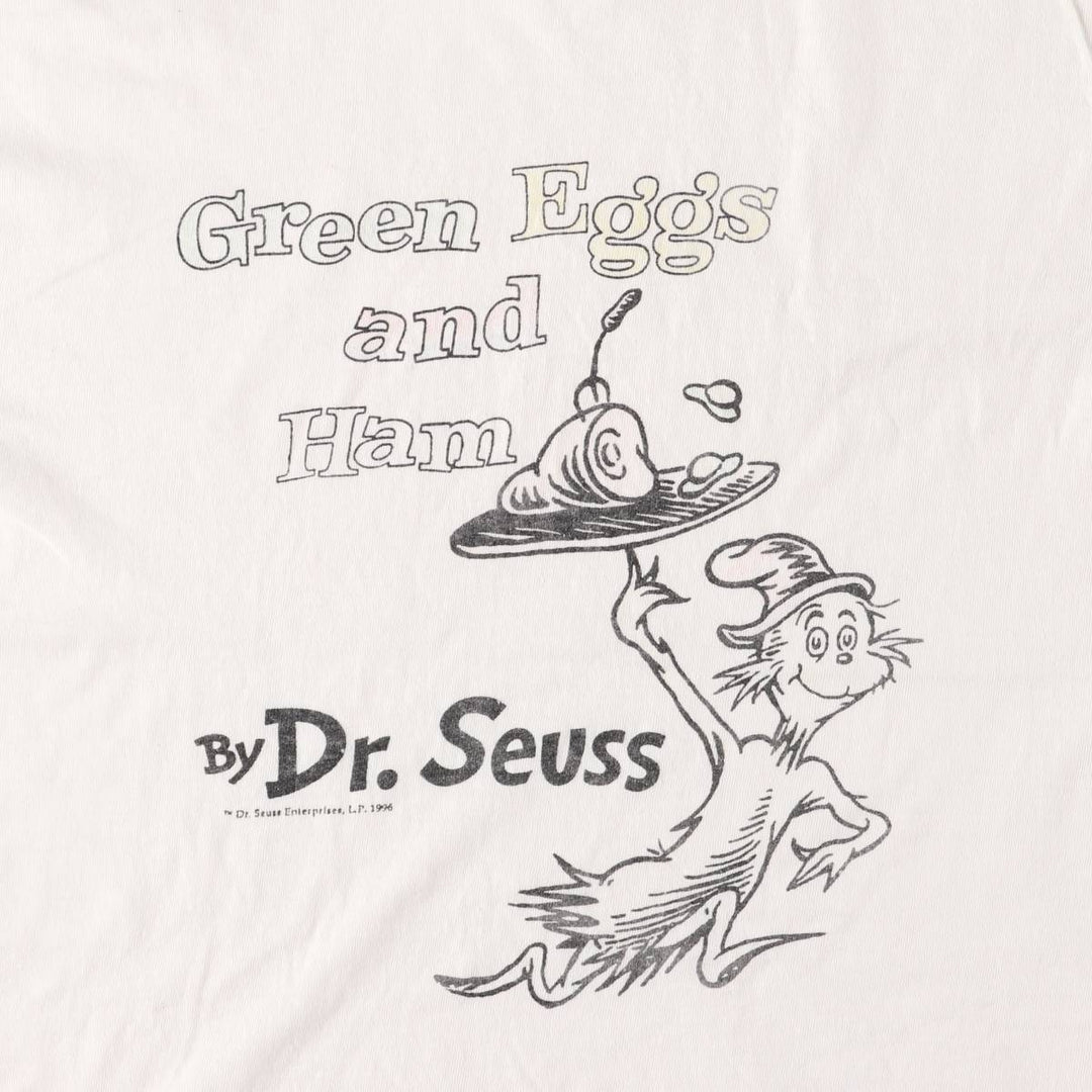 Vintage 90'S ING Green Eggs and Ham Cat in a Hat Character Print T-Shirt, Women's Size L cotton white type Vintage Second Hand