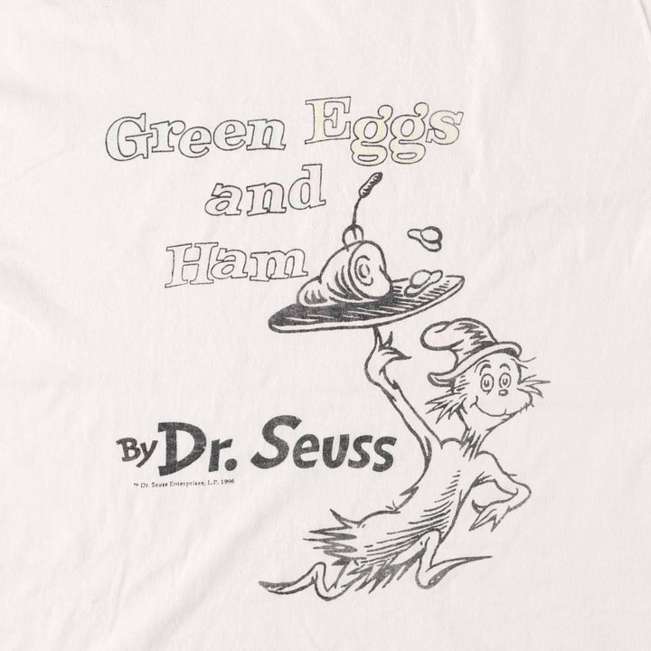 Vintage 90'S ING Green Eggs and Ham Cat in a Hat Character Print T-Shirt, Women's Size L cotton white type Vintage Second Hand
