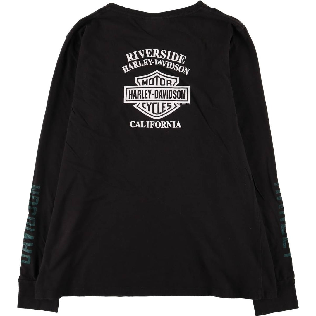 Harley-Davidson Skull Pattern V-Neck Long Sleeve T-Shirt, Women's Size XL cotton black type Vintage Second Hand