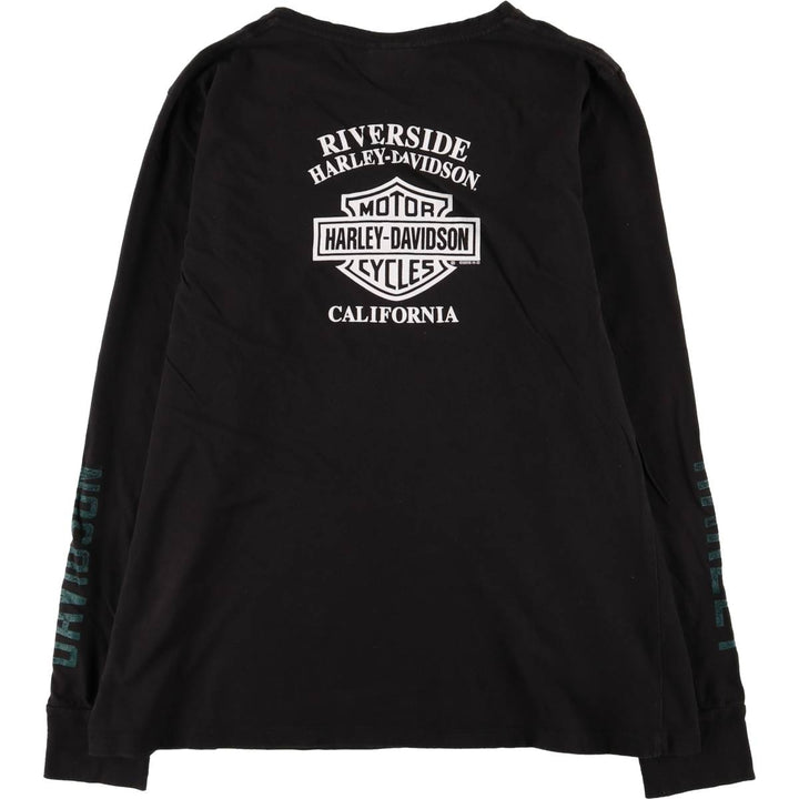 Harley-Davidson Skull Pattern V-Neck Long Sleeve T-Shirt, Women's Size XL cotton black type Vintage Second Hand