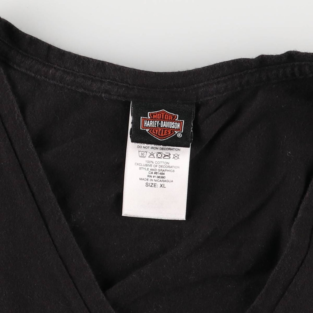 Harley-Davidson Skull Pattern V-Neck Long Sleeve T-Shirt, Women's Size XL cotton black type Vintage Second Hand