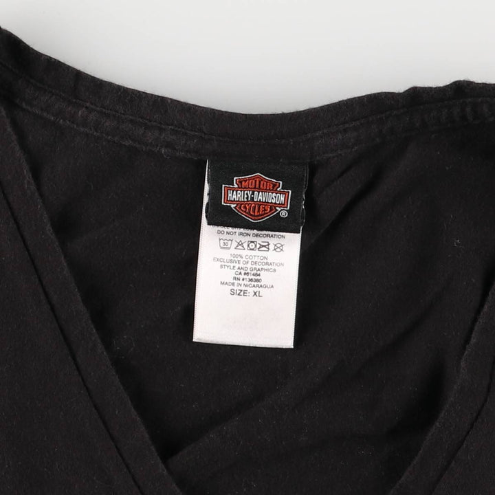 Harley-Davidson Skull Pattern V-Neck Long Sleeve T-Shirt, Women's Size XL cotton black type Vintage Second Hand