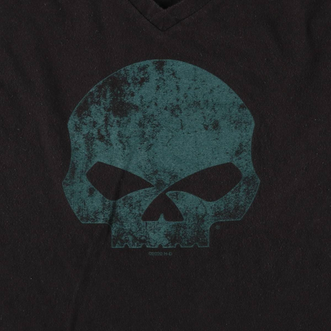 Harley-Davidson Skull Pattern V-Neck Long Sleeve T-Shirt, Women's Size XL cotton black type Vintage Second Hand