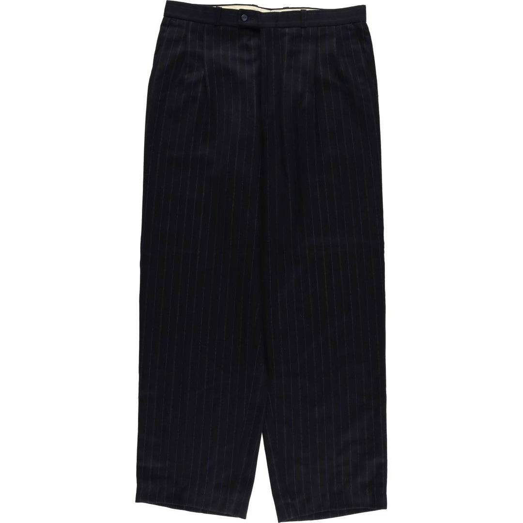 Stripe Pattern Two-pleat Slacks Pants Men's W33 unclear navy blue type Vintage Second Hand