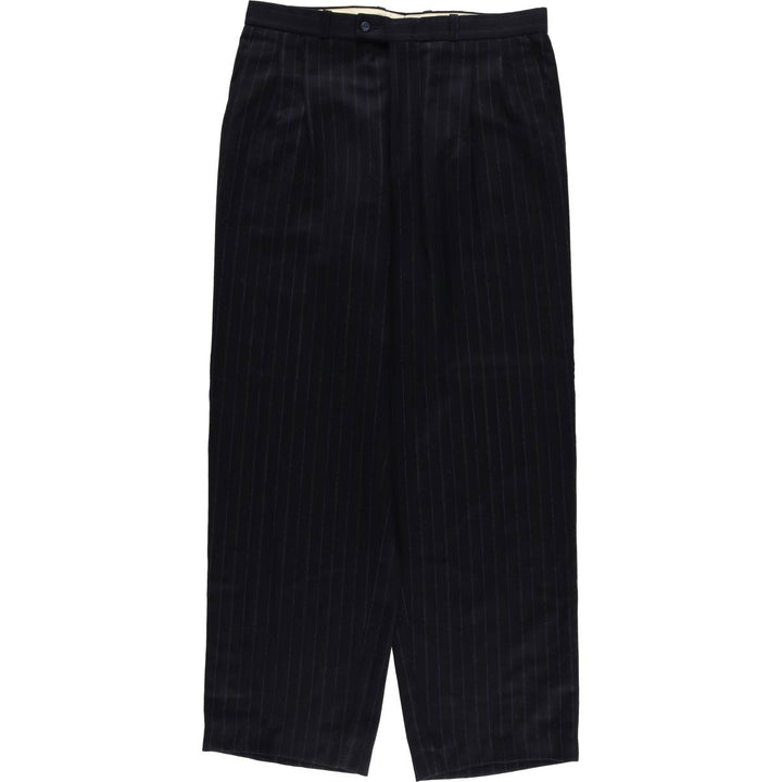 Stripe Pattern Two-pleat Slacks Pants Men's W33 unclear navy blue type Vintage Second Hand