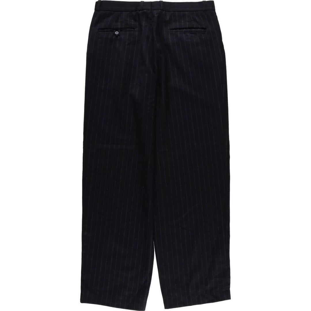 Stripe Pattern Two-pleat Slacks Pants Men's W33 unclear navy blue type Vintage Second Hand