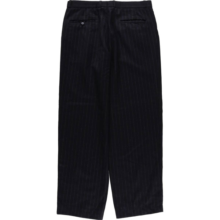 Stripe Pattern Two-pleat Slacks Pants Men's W33 unclear navy blue type Vintage Second Hand