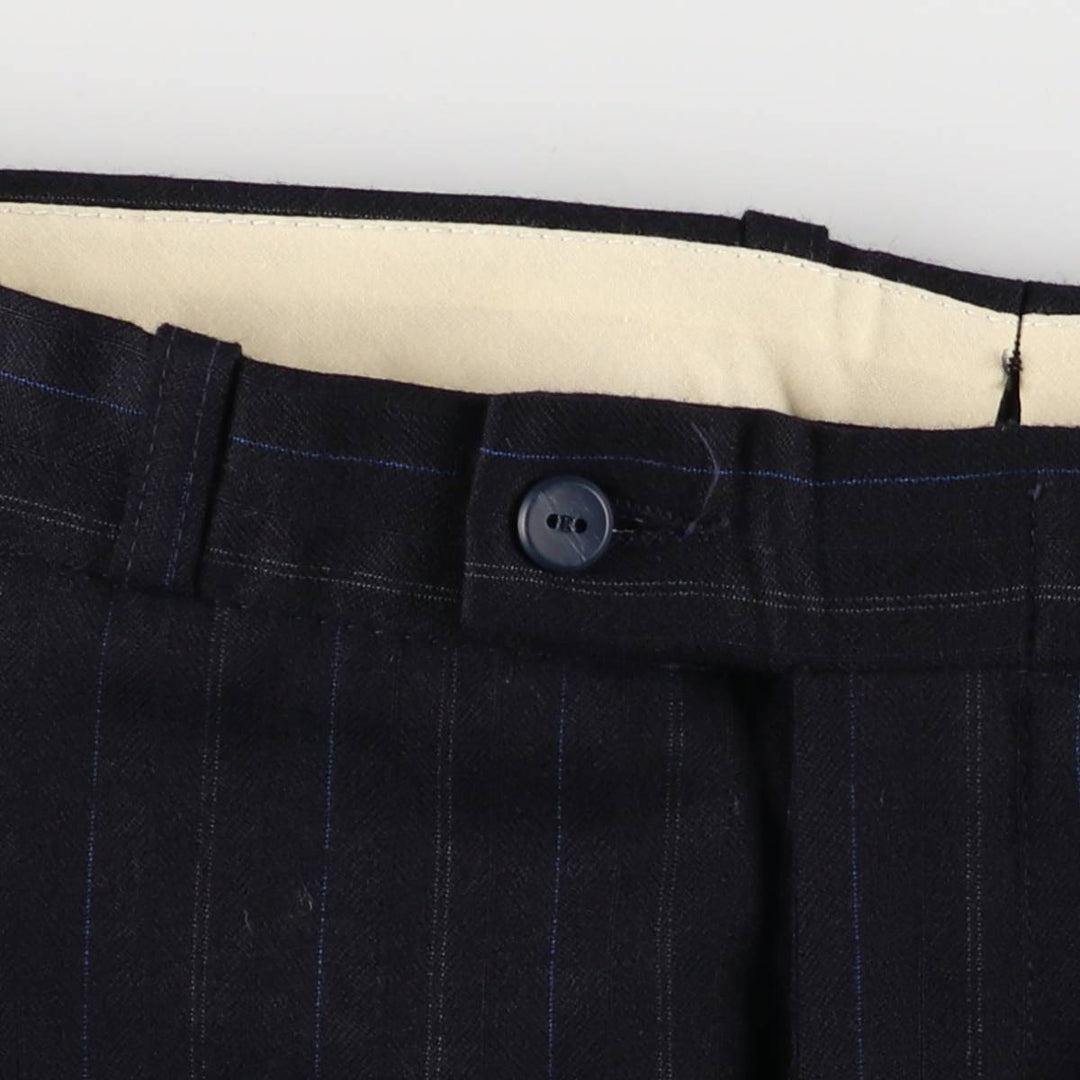 Stripe Pattern Two-pleat Slacks Pants Men's W33 unclear navy blue type Vintage Second Hand