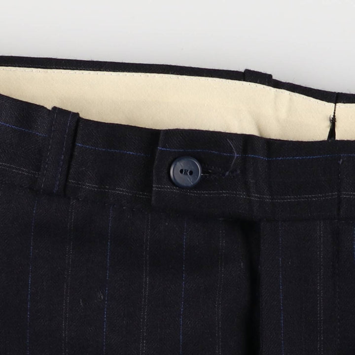 Stripe Pattern Two-pleat Slacks Pants Men's W33 unclear navy blue type Vintage Second Hand