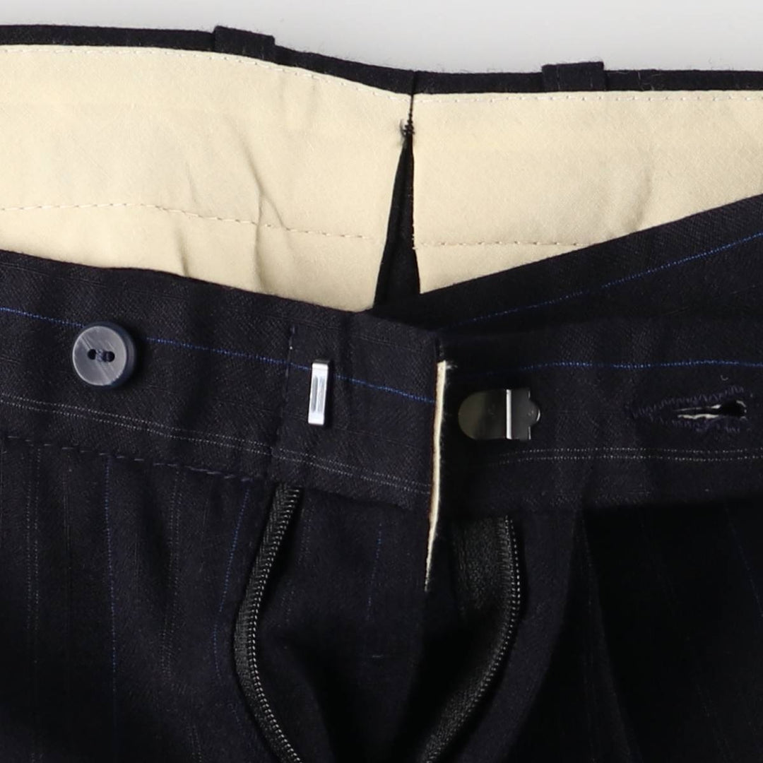 Stripe Pattern Two-pleat Slacks Pants Men's W33 unclear navy blue type Vintage Second Hand