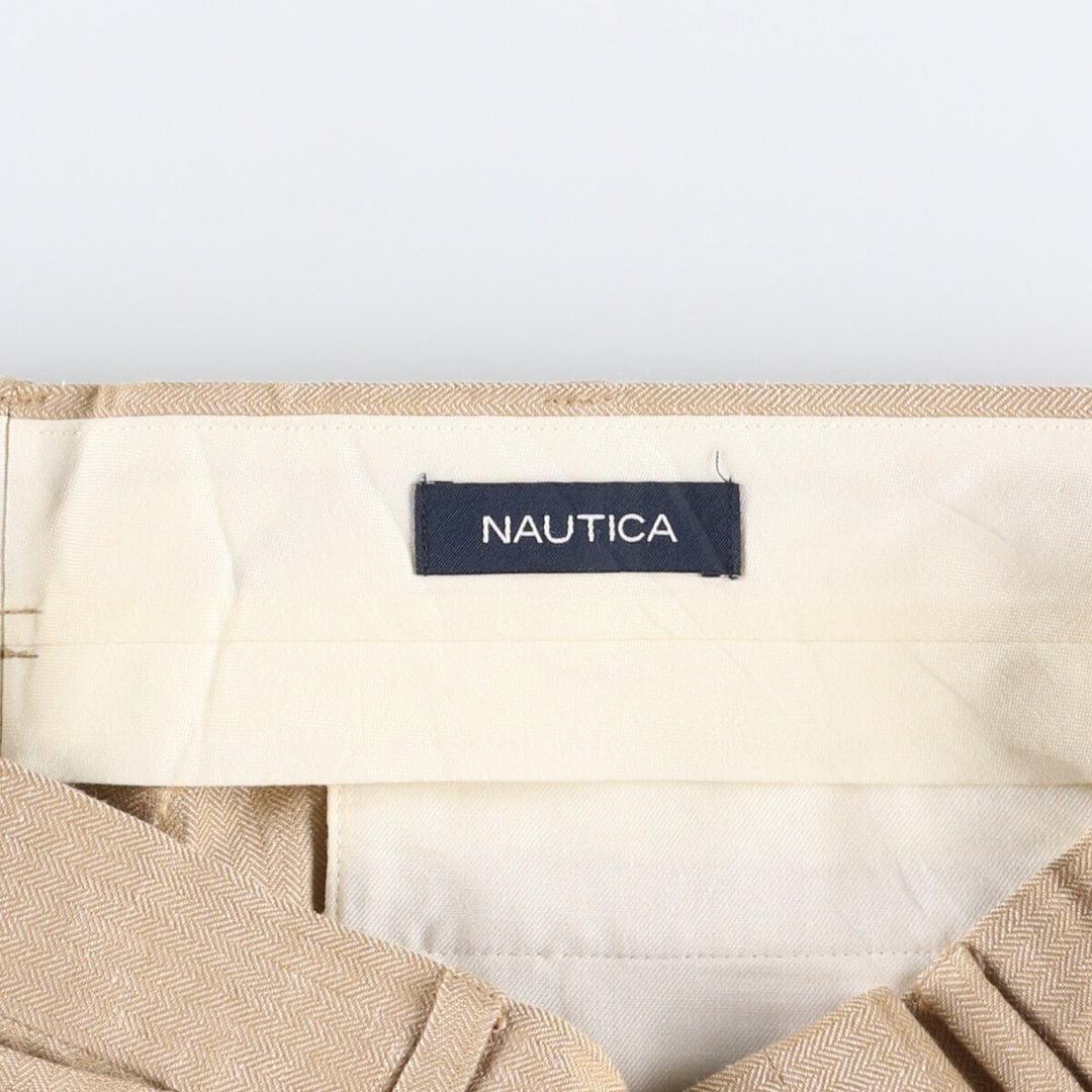 2000'S ~ NAUTICA Herringbone Silk and Linen Pants, Men's Size 34 silk Beige type Vintage Second Hand