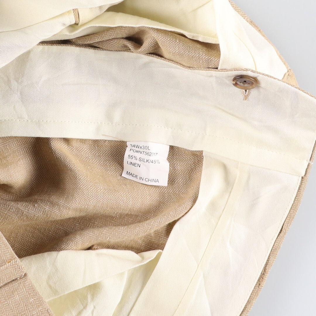 2000'S ~ NAUTICA Herringbone Silk and Linen Pants, Men's Size 34 silk Beige type Vintage Second Hand