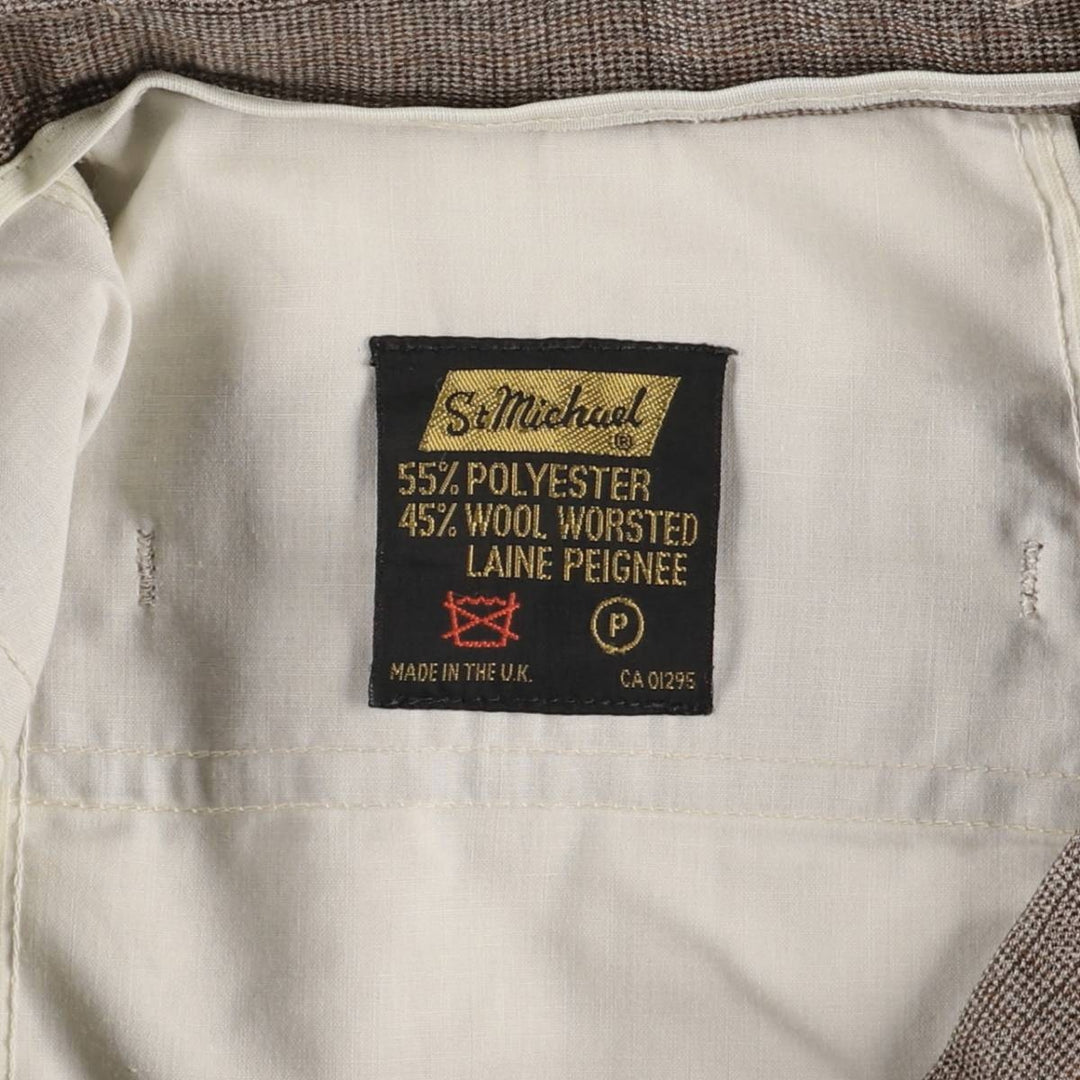 Vintage St. Michael check pattern flared pants from the 1970s-1980s, made in England, men's size W32. polyester brown type Vintage Second Hand