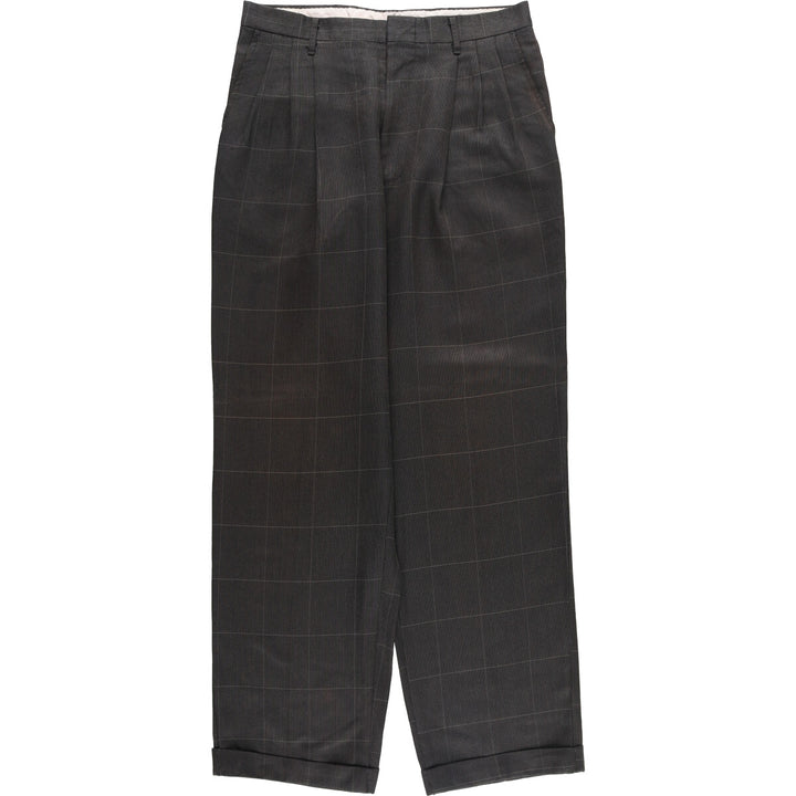 90'S Vintage Check Pattern Three-pleat Men's Slacks, Size W32 unclear gray type Vintage Second Hand