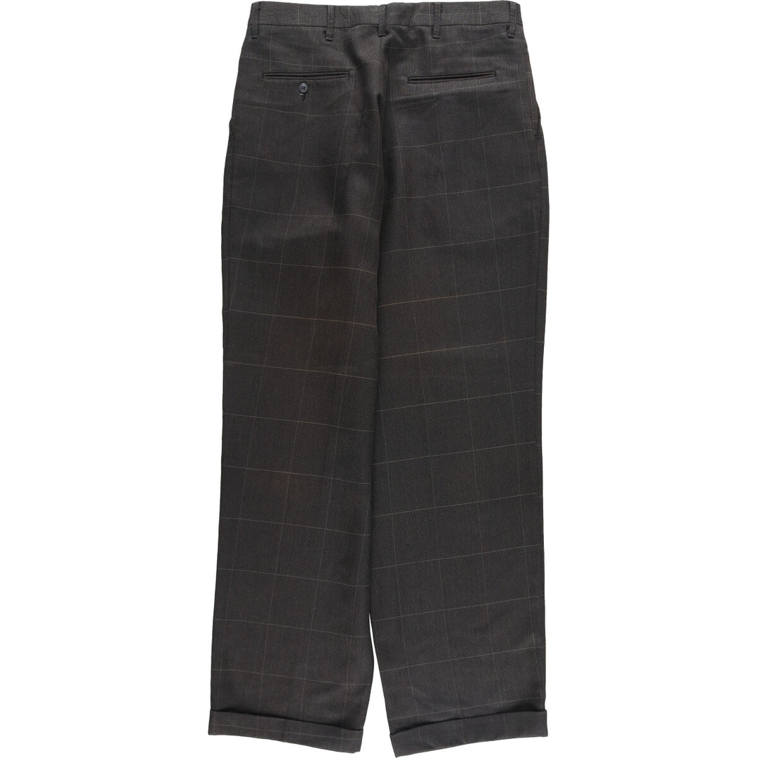 90'S Vintage Check Pattern Three-pleat Men's Slacks, Size W32 unclear gray type Vintage Second Hand