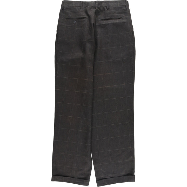 90'S Vintage Check Pattern Three-pleat Men's Slacks, Size W32 unclear gray type Vintage Second Hand