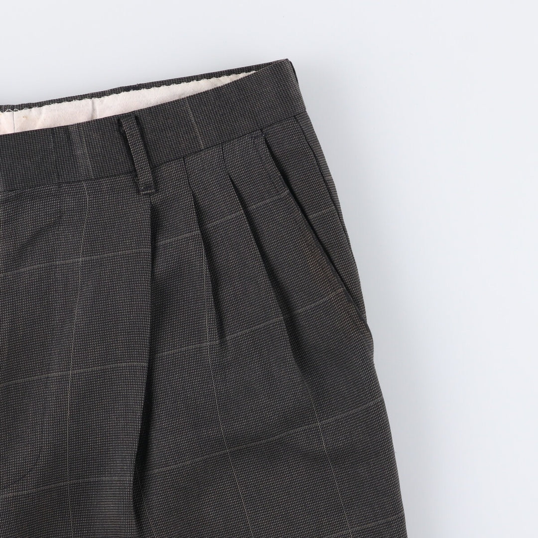 90'S Vintage Check Pattern Three-pleat Men's Slacks, Size W32 unclear gray type Vintage Second Hand