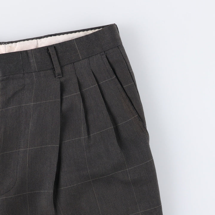 90'S Vintage Check Pattern Three-pleat Men's Slacks, Size W32 unclear gray type Vintage Second Hand