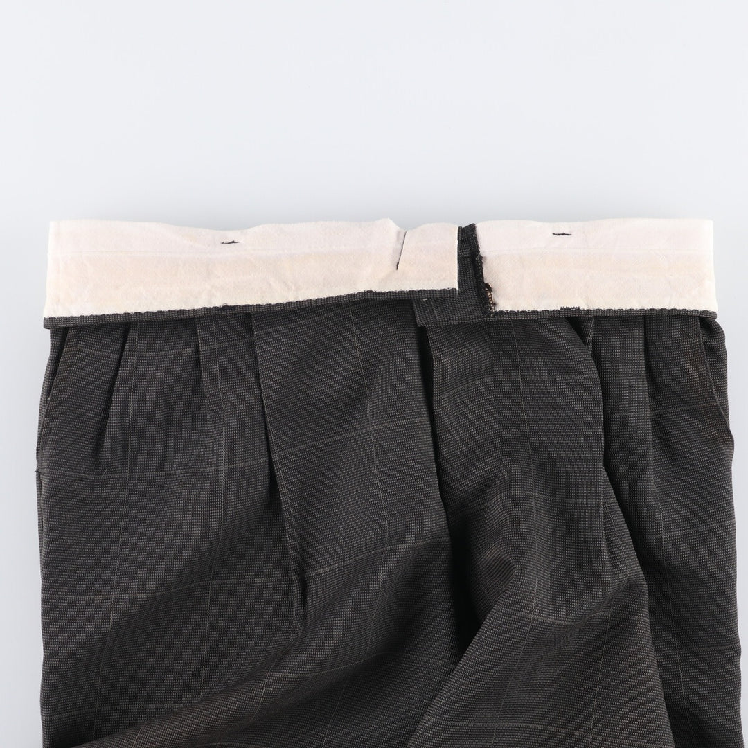 90'S Vintage Check Pattern Three-pleat Men's Slacks, Size W32 unclear gray type Vintage Second Hand