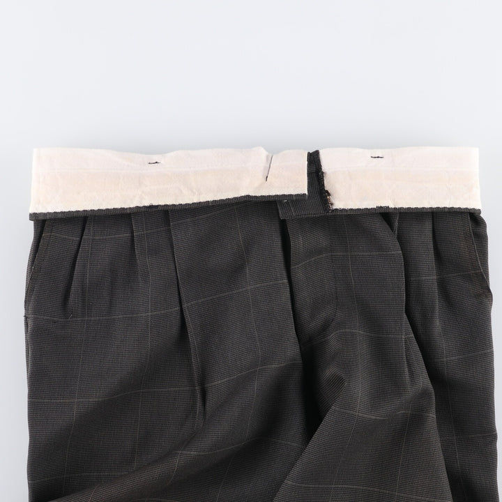 90'S Vintage Check Pattern Three-pleat Men's Slacks, Size W32 unclear gray type Vintage Second Hand