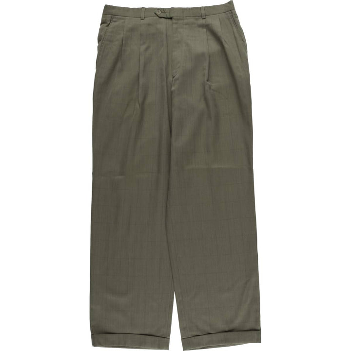 90'S Vintage Check Pattern Two-Pleated Slacks, Men's Size 34 unclear Khaki type Vintage Second Hand