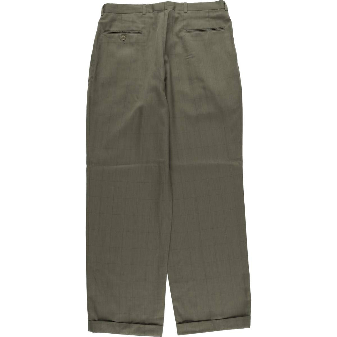 90'S Vintage Check Pattern Two-Pleated Slacks, Men's Size 34 unclear Khaki type Vintage Second Hand