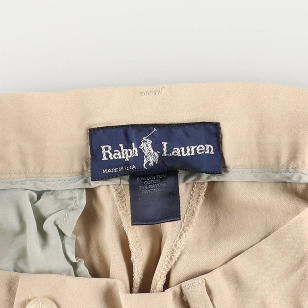 Ralph Lauren two-pleat cotton slacks, made in the USA, women's size L (w28). cotton Beige type Vintage Second Hand