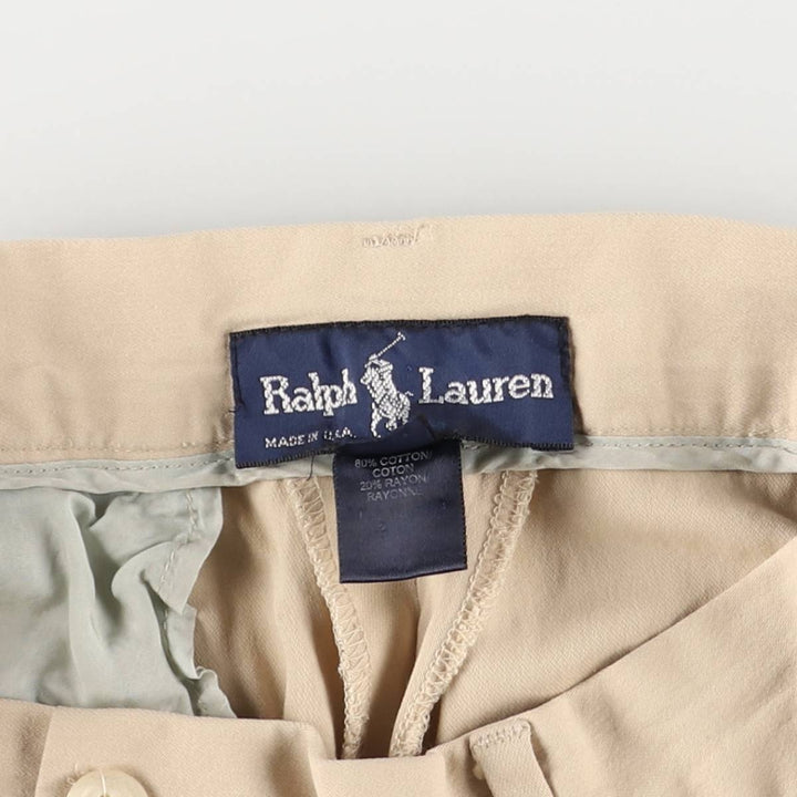 Ralph Lauren two-pleat cotton slacks, made in the USA, women's size L (w28). cotton Beige type Vintage Second Hand