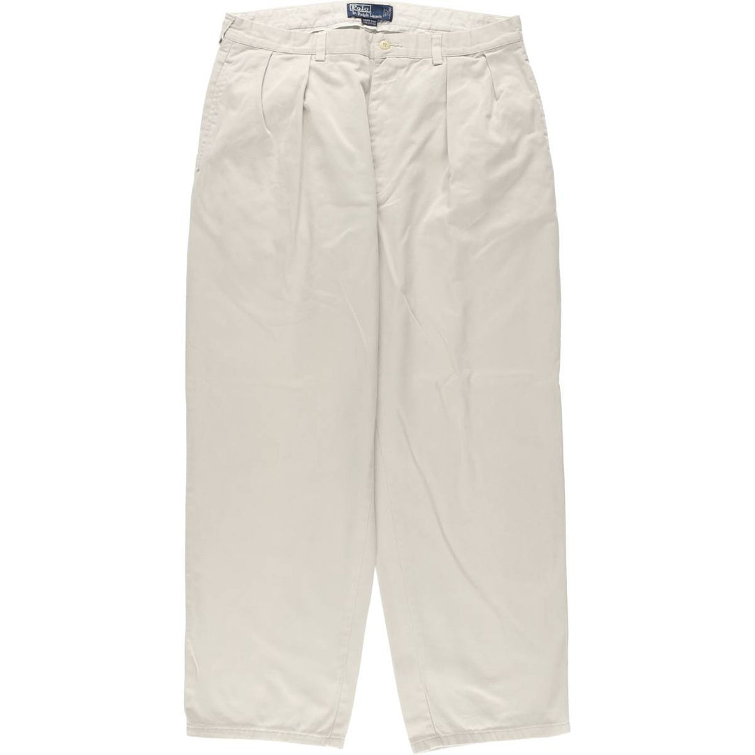 Ralph Lauren POLO by Ralph Lauren ANDREW PANT, two-pleat chino pants, men's, W35 equivalent cotton Beige type Vintage Second Hand