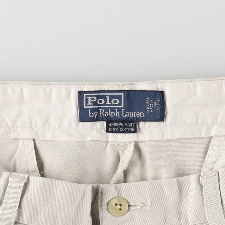 Ralph Lauren POLO by Ralph Lauren ANDREW PANT, two-pleat chino pants, men's, W35 equivalent cotton Beige type Vintage Second Hand