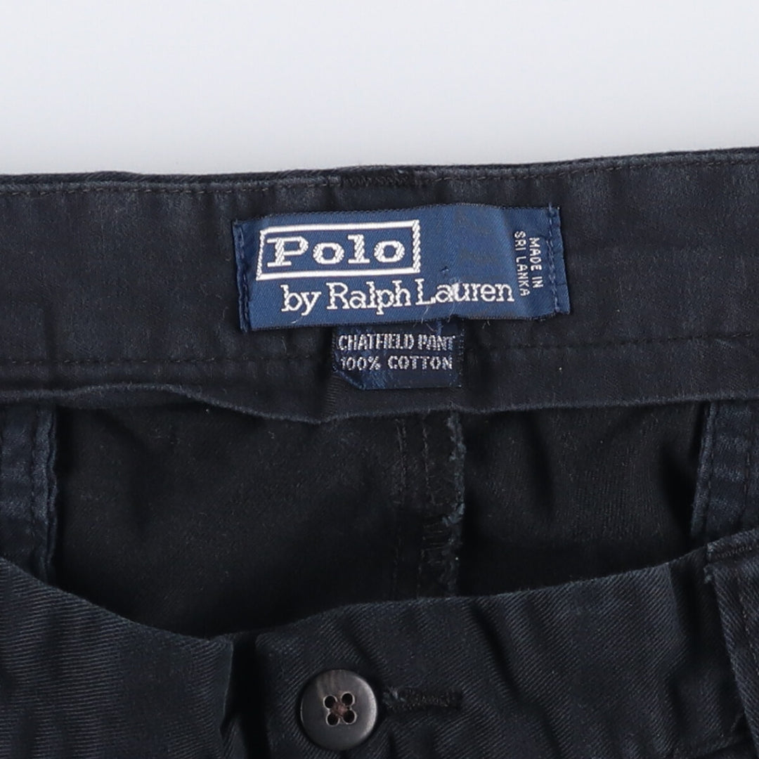 Ralph Lauren POLO by Ralph Lauren CHATFIELD PANT, two-pleat chino pants, men's size W35. cotton black type Vintage Second Hand