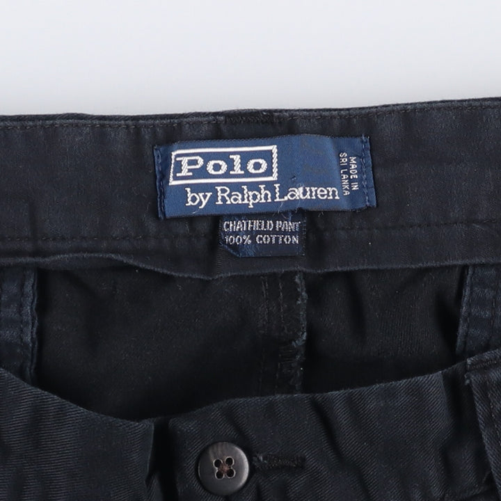 Ralph Lauren POLO by Ralph Lauren CHATFIELD PANT, two-pleat chino pants, men's size W35. cotton black type Vintage Second Hand
