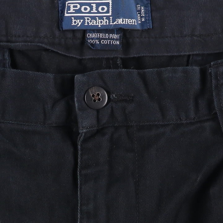 Ralph Lauren POLO by Ralph Lauren CHATFIELD PANT, two-pleat chino pants, men's size W35. cotton black type Vintage Second Hand