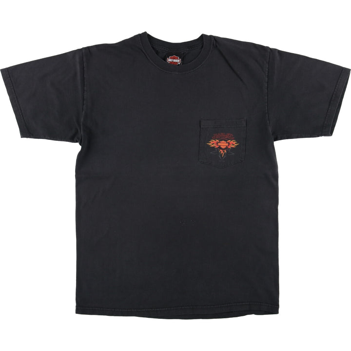 2000'S Harley-Davidson Fire Pattern Motorcycle T-Shirt, Made in USA, Men's Size Medium cotton black type Vintage Second Hand