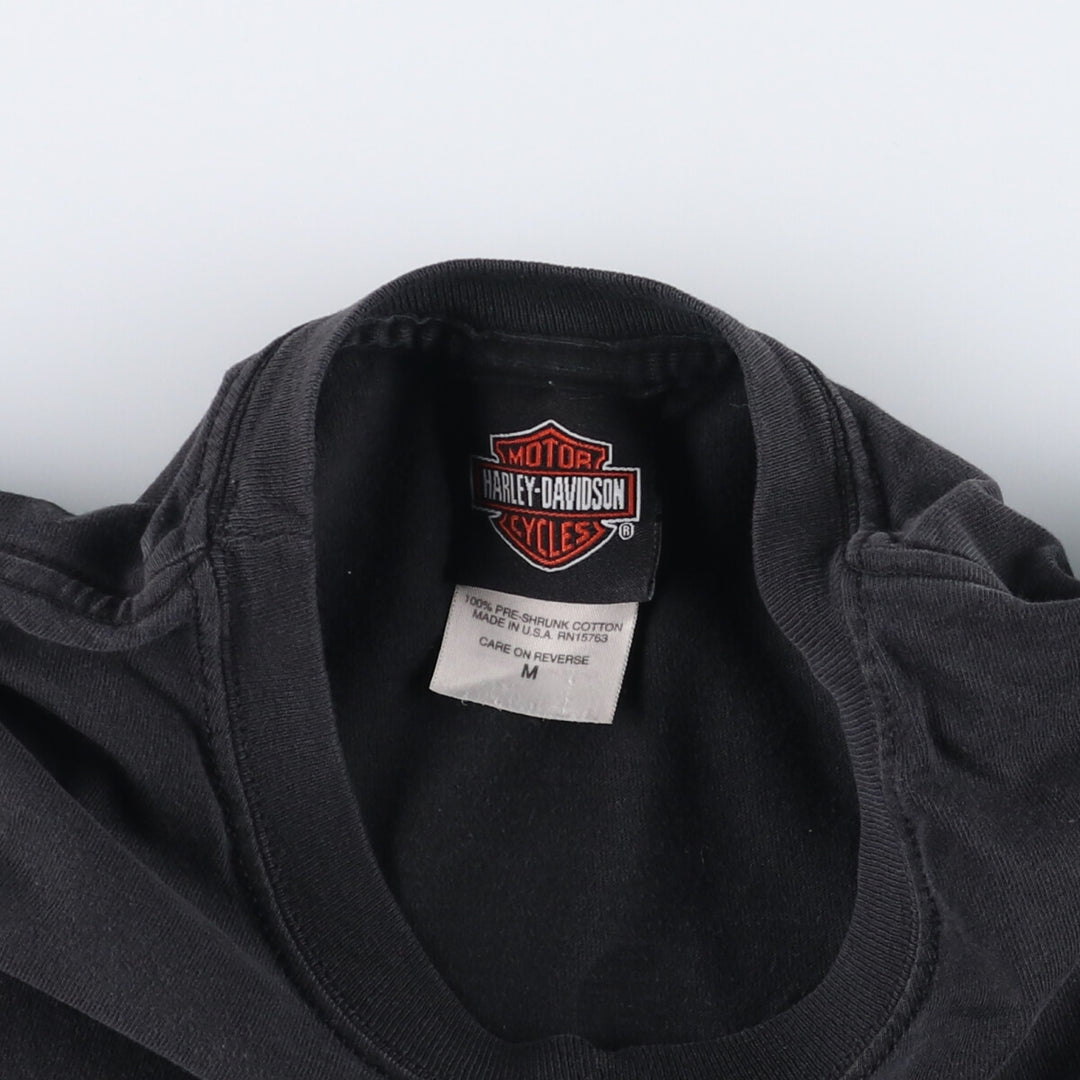 2000'S Harley-Davidson Fire Pattern Motorcycle T-Shirt, Made in USA, Men's Size Medium cotton black type Vintage Second Hand