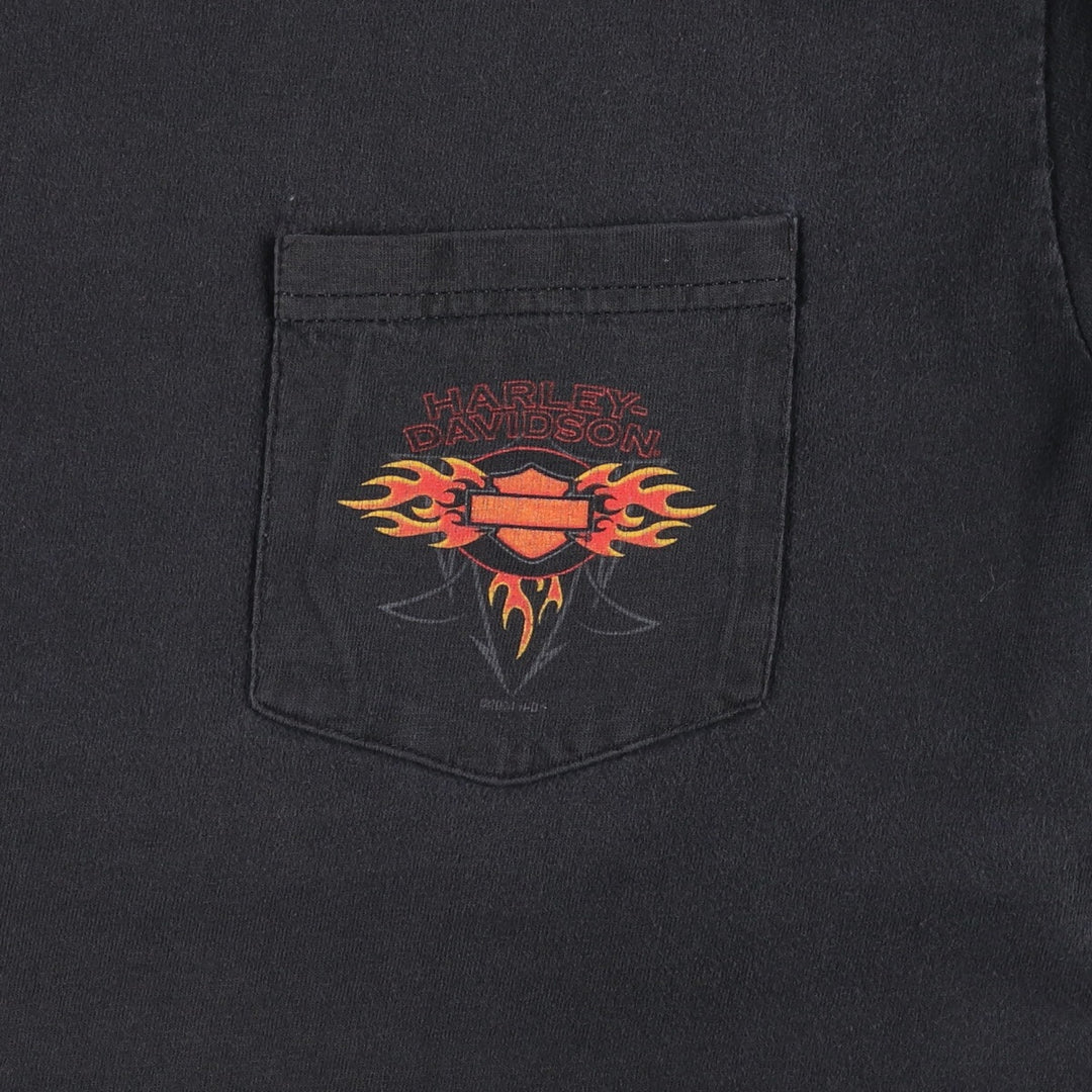 2000'S Harley-Davidson Fire Pattern Motorcycle T-Shirt, Made in USA, Men's Size Medium cotton black type Vintage Second Hand